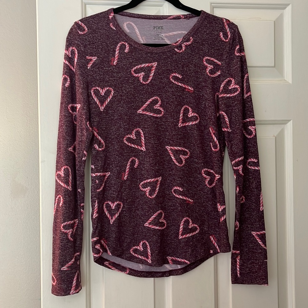 VICTORIA’S SECRET PINK CANDY CANE HEARTS LONG SLEEVE SLEEP SHIRT